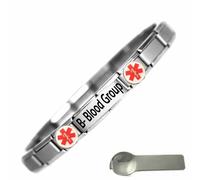 B- Blood Group Medical Alert Stainless Steel Bracelet