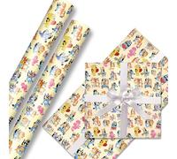 B Bluey Wrapping Paper 5 Sheets of 50 cm x 70cm Birthday Gift Wrapping Paper Durable Surprises Gift Wrap Pack for Kids Birthday, Recyclable Gift Wrapping Paper, Party Storage Festive Decoration