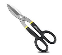 B BOSI TOOLS 12 Inch Straight Pattern Tin Snips Metal Cutters, High Strength Forged and Heat Treated Carbon Steel with Comfortable Black Rubber Handle