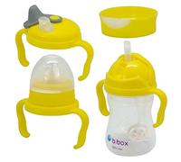 b.box 4 Lids in 1 Cup for Baby Feeding | 240 ML Spill Proof Toddler Training Bottle | Transition Sippy Cup with BPA Free Premium Silicone Plastic, Dishwasher Safe (Lemon)