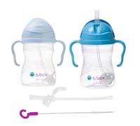 b.box Learning Cup Pack of 2 with Replacement Straws and Cleaning Brush | Flip Top, Heavy Straw, Handle, Leak-Proof | BPA Free & for Dishwasher | From 6 m | 2 x 240 ml