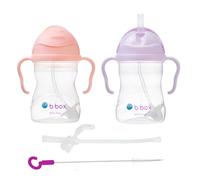 b.box Sippy Straw Cup Pack of 2 with Replacement Straw and Cleaner| 6m+ Baby and Toddler Straw Cups| BPA Free Leakproof Cup| Dishwasher Safe Straw Cup| 240ml | Pink/Purple