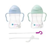 b.box Sippy Straw Cup Pack of 2 with Replacement Straw and Cleaner| 6m+ Baby and Toddler Straw Cups| BPA Free Leakproof Cup| Dishwasher Safe Straw Cup| 240m | Blue/Green