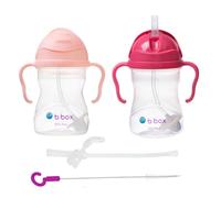 b.box Sippy Straw Cup Pack of 2 with Replacement Straw and Cleaner| 6m+ Baby and Toddler Straw Cups| BPA Free Leakproof Cup| Dishwasher Safe Straw Cup| 240ml | Pink/Red
