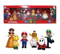 (B) Boys Girls Kids Gift Box Super Mario Series 6pcs/set Action Figures Toys Mario Luigi Yoshi Peach Donkey Kong Figurines Doll Collection Model