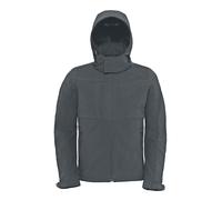 B&C Men's Hooded Softshell Breathable, Waterproof & Windproof Jacket (Fleece Lining) in Dark Grey | Size: XL B&C Dark Grey XL