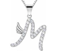B.Catcher Initial M Necklace for Women - 925 Sterling Silver Angel Necklace
