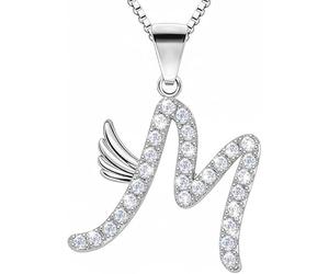B.Catcher Initial M Necklace for Women - 925 Sterling Silver Angel Necklace