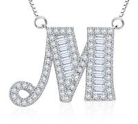 B.Catcher Letter M Necklace for Women 925 Sterlingsilver,Set Cubic Zirconia | Nickel-Free Pendant (20*15mm), Gift for Valentine's Day/Mother's Day/Back-to-school gifts, Includes Elegant Gift Box,40+5cm
