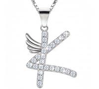 B.Catcher Personalized Gift | Winged Letter K Necklace in Sterling Silver, 5A Cubic Zirconia, Nickel-Free Pendant (14 x 11 mm) for Her, Sensitive skin friendly, Comes with a Beautiful Gift Box