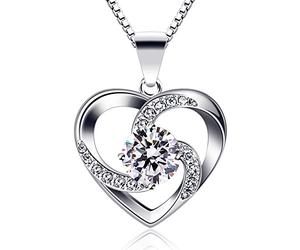 B.Catcher Women's Necklace, 925 Sterling Silver Heart Necklace with 5A Grade Cubic Zirconia,Classic and Elegant, Nickel-Free,Love Gift for Mother's Day/Valentine's Day/Birthday/Back to School,45cm