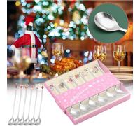 (B) Christmas Ornament Decorations Promotion 6pcs Christmas Stainless Steel Spoon Fork Coffee Stirring Spoons Dessert Forks Xmas Gifts Box Set Ornaments D