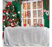 B-COOL 60x102 Inch Silver Tablecloth Christmas Rectangle Silver Sequin Tablecloth Sequin Table Linens Glitter Tablecloth Wedding Sequin Tablecloth for Xmas Halloween