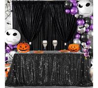 B-COOL Black Sequin Tablecloth for Party: Rectangle Shiny Table Overlays Halloween Graduation Indoor Outdoor Decorative Fabric 90x132inch