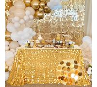 B-COOL Gold Payette Sequin Tablecloth 50X102 Inches Premium Collection Table Cloth Sparkle Metallic Sequin Tablecloth for Wedding Birthday Party Baby Shower Table Decorations