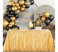 B-COOL Gold Rectangle Sequin Tablecloth 90x156-Inch Sparkly Wedding Tablecloth Long Glitter Table Overlays for Event Party Banquet