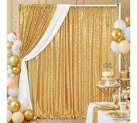 B-COOL Gold Sequin Backdrop Curtains 2 Packs 3.3ftx8ft Gold Sparkle Backdrop Fabric Glitter Background Drapes for Party Ceremony Wedding Birthday Decoration