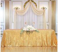 B-COOL Gold Sequin Tablecloth Seamless 90x132inch Rectangle Sequence Table Overlays Birthday Cake Party Christmas Decorations Vintage Wedding Table Cloth