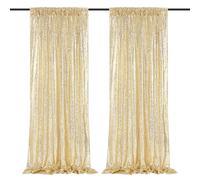 B-COOL Light Gold Sequin Backdrop Curtains 2 Packs 2ftx8ft Sparkle Backdrop Fabric Glitter Backdrop for Party Ceremony Wedding Birthday Decoration