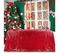 B-COOL Rectangle Sequin Tablecloth Christmas 60x102inch Seamless Wedding Red Sequin Fabric Linens Overlay for Decoration