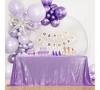 B-COOL Rectangle Sequin Tablecloth Lilac Sparkle Tablecloth Glitz Tablecloth Sequin Table Cloth for Romantic Birthday Party Event Lavender 90x132 inches