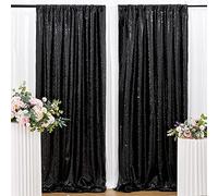 B-COOL Seamless Black Sequin Backdrop Curtain 2x8 FT - No-Gap Sparkling Background for Photography, Wedding, Party Decoration (2 Panels)