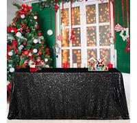 B-COOL Seamless Sequin Table Cloth Black Glitter Design Table Cloth Wedding Overlay Birthday Party Tables Decoration 90x132-inch (Black)