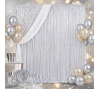 B-COOL Sequin Backdrop Curtains 2 Packs Silver Sparkle Backdrop 3.3ftx8ft Fabric Glitter Background Drapes for Party Ceremony Wedding Birthday Decoration