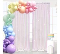 B-COOL Sequin Backdrop Curtains Iridescent White Curtain for Wedding Backdrop 2 Packs 2ftx8ft Glitter Backdrop Iridescent Birthday Backdrop Glitter Curtains