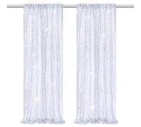 B-COOL sequin background curtain: 2 Panels 2ft x 2.4m Laser Silver Curtain | Sparkling White Fabric For Wedding Costumes Mermaid Tail Sewing Dress Tablecloth DIY Crafts