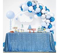 B-COOL Sequin Tablecloth Glitter Rectangle Table Cloth Wedding Party Table Drape Baby Blue Restaurant Kitchen Linen 50x80 inches