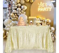 B-COOL Sequin Tablecloth Light Gold Rectangular 90x132 Inches Shimmer Tablecloth Sparkly Table Fabric for Charity Galas Themed Parties Prom