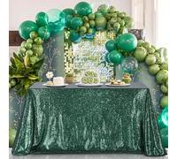 B-COOL Sequin Tablecloth Sparkle Wedding Tablecloths for Round Table Emerald Green Sequence Table Skirts Cloths Christmas St. Patrick's Day Parties 90x132 Inch