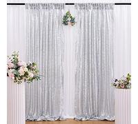 B-COOL Silver Sequin Backdrop Curtains 2 Panels 2ftx8ft Birthday Sequin Curtain for Background Silver Drapes for Birthday Party Baby Shower Photography Decorations