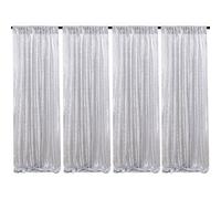 B-COOL Silver Sequin Backdrop Curtains 4 Packs 2ftx8ft Glitter Shimmer Fabric Silver Backdrop Drapes for Wedding Banquet Party Background Decorations