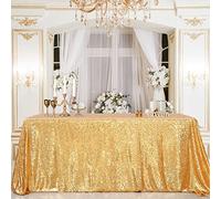 B-COOL Sparkly Drape Tablecloth Gold Tablecloth Sequin Fabric Tablecloth for Ceremony Party Halloween 50x80 Inch