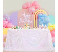 B-COOL White Iridescent Sequin Tablecloth Barbie Table Overlays Rectangle Sequins Table Linen Seamless Rectangle Tablecloth for Wedding Parties Birthday 60x102inch
