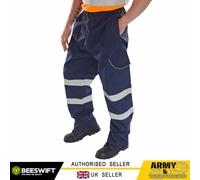 B-DRI Hi Viz Combat Cargo Waterproof Mens Elasticated Waist High VisTrouser Pant