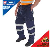 B-Dri Waterproof And Breathable Hi Vis Navy Cargo Combat Poctet Overtrousers