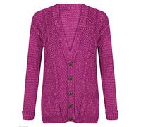 B&S Trendz Fashion Valley Womens Long Sleeve Chunky Cable Knitted Button Ladies Grandad Long Cardigan (UK S/M 8-10, Fuchsia)