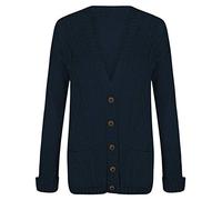Fashion Valley Womens Long Sleeve Chunky Cable Knitted Button Ladies Grandad Long Cardigan 8-22 Plus Size UK 16-18 XL Navy