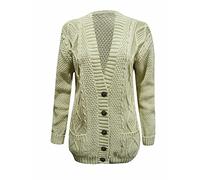 B&S Trendz Fashion Valley Womens Long Sleeve Chunky Cable Knitted Button Ladies Grandad Long Cardigan (M/L UK 12-14, Stone)