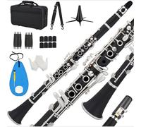 B Flat Clarinet For Beginner B Clarinet For Beginners Students B Flat Clarinet 17 Keys Clarinet With Case Stand Strap 2 Barrels(Black)