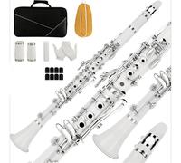 B Flat Clarinet For Beginner Bb Clarinet 17 Keys ABS Material Wide Range Of Tones With Using Tools And 2 Replaceable Barrels(White)