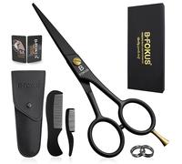 B-FOKUS Professional Mustache Scissors and Beard Scissors, 5 Inches German Stainless Steel Beard Kit for Men Presentation with PU Leather Case, 2 Comb Set, Perfect Men’s Facial Hair Grooming Kit