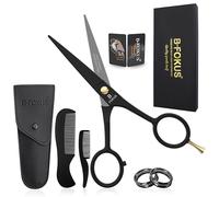 B-FOKUS Professional Mustache Scissors and Beard Scissors, 5 Inches German Stainless Steel Beard Kit for Men Presentation with PU Leather Case, 2 Comb Set, Perfect Men’s Facial Hair Grooming Kit