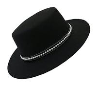 B-HOT Classic Wide Brim Fedora Hat for Women Men Felt Panama Flat Top Jazz Cap with Removable Band Black