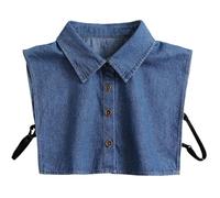 B-HOT Fake Collar Detachable False Collar Blouse Sleeveless Half Shirts with Button for Women Outfits Blue