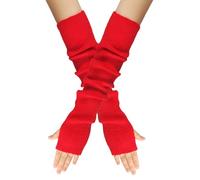 B-HOT Knit Arm Warmers with Thumb Hole Long Fingerless Gloves Stretchy Mittens for Women Jogging Bicycling Skiing Office Typing Red