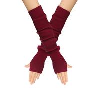 B-HOT Knit Arm Warmers with Thumb Hole Long Fingerless Gloves Stretchy Mittens for Women Jogging Bicycling Skiing Office Typing Burgundy
